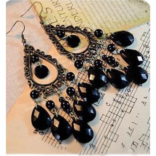 New Arrival Vintage Style Bohemia Black Acrylic Water Drop Clip on Earrings Non Piercing for Women Big Earrings Free Shipping