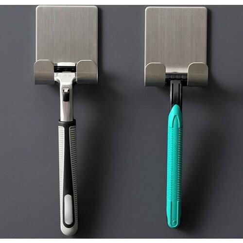 Bathroom Nail-free Seamless Rack Men Shaving Razor Holder Storage Hook Stainless Steel Bathroom Wall Shaver Shelf