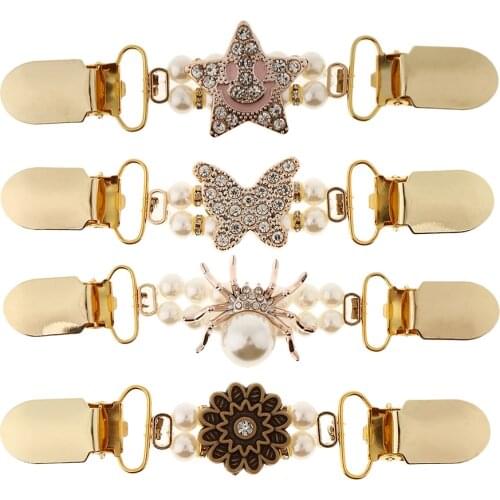 Vintage Gold Cardigan Clips Ladies Shrug Sweater Blouse Collar Clasps Link Chain Accessory