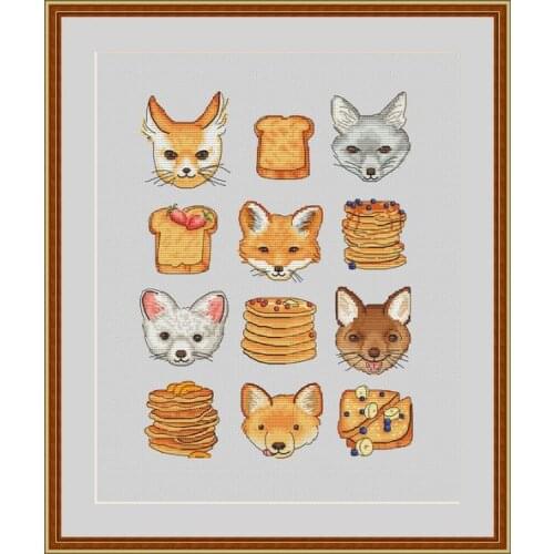 Fox and toast 32-40 sky blue cross stitch 11CT 18ct 14ct cotton thread embroidery DIY handmade needlework cross stitch