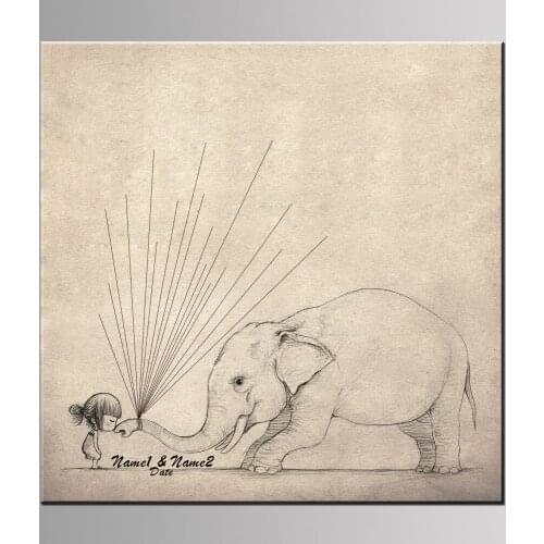 Ynaayu 1pcs Elephant Guestbook Costom Name And Date Sign Birthday Decorate Fingerprint Creative Figure Baby Birhtday