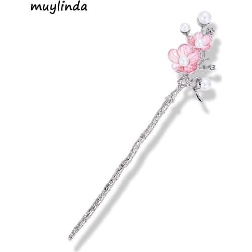 Muylinda Flower Wedding Hairpin Accessories Brieal Hair Jewelry Simulated Pearls Blossom Party Hair Stick Gift For Women