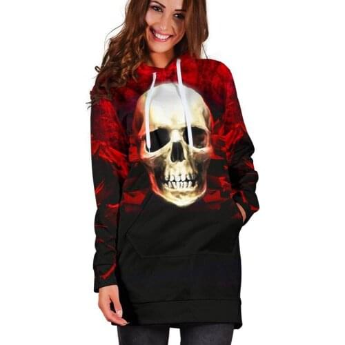 Halloween Fashion Gradient Skull Hoodies Women Casual Hooded Pocket Long Pullover Sweatshirt Female Winter Long Sleeve Outerwear