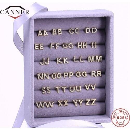 CANNER Small 925 Sterling Silver Alphabet Stud Earrings for Women Exquisite Zircon Cartilage Piercing 26 Letter Earings Jewelry