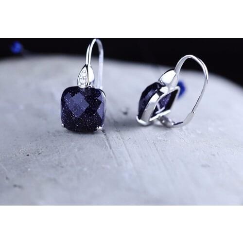New Fashion Gemstone Earrings For Women Girl Geometric Section Authenic 100% 925 Sterling Silver Earrings Band Fashion Jewels