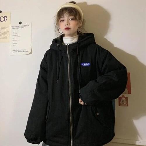 Womens Coat 2021 new style double-faced fall/winter new style lamb cashmere tooling coats female loose student hooded outwear