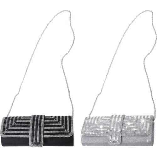 066C Evening Dinner Bag Rhinestone Sparkly Messenger Bag Wedding Party Clutch Purse