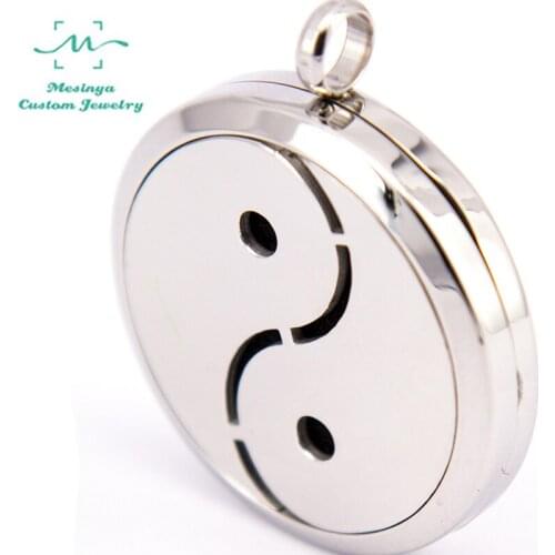 10pcs mesinya Chinese Yin Yang Taichi (30mm) Aromatherapy / Essential Oils surgical S.Steel Perfume Diffuser Locket Necklace