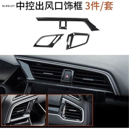 3pcs/lot ABS carbon fiber grain Central control air conditioning outlet decoration cover for 2016-2018 HONDA CIVIC MK10