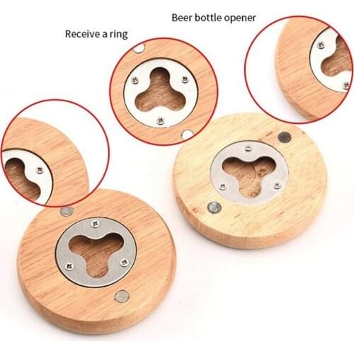 300Pcs/lot Wooden Round Shape Bottle Opener Coaster Fridge Magnet Decoration Beer Bottle Opener Factory wholesale