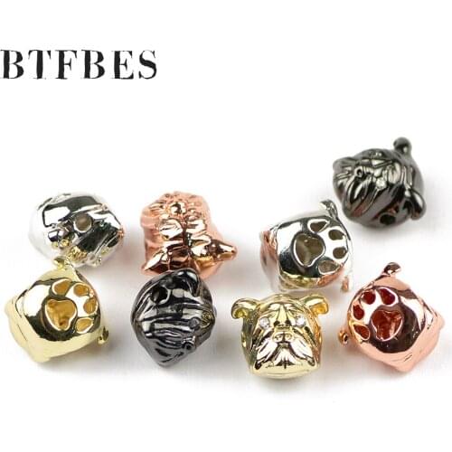 BTFBES 4pcs Pendants Bead Pug Dog Copper product Spacer Bead Womens ear studs charm For Jewelry Bracelet Making DIY Accessories