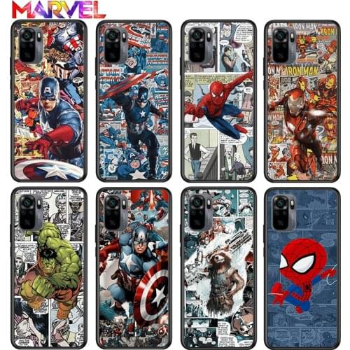 Spiderman captain america for Xiaomi Redmi Note 10 10S 9 9T 9S 9Pro Max 8T 8Pro 8 7 6 5 Pro 5A 4X 4 Soft Black Phone Case