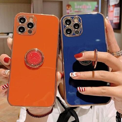 Luxury Ring Holder Phone Case For iPhone 11 12 Pro Max Mini X XR XS Max 7 8 Plus SE2020 Ring Grip Stand Electroplated Soft Cover
