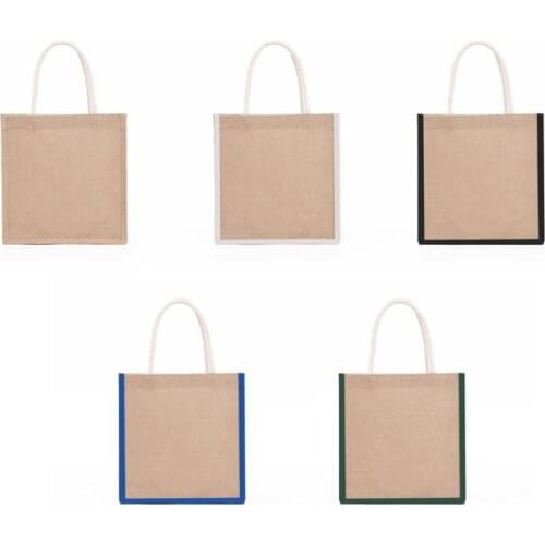 D0LF Women Jute Burlap Tote Bag Large Reusable Grocery Bags with Handles Swag Shopping Handbag Beach