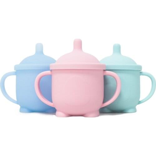 Childrens silicone straw cup baby learning drink cup food grade silicone childrens leak proof and drop proof kids water cup