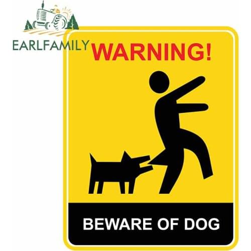 EARLFAMILY 13cm x 10.3cm For Dog Warning Sign DIY Motorcycle Car Stickers Bumper Decal Waterproof Sunscreen Decoration