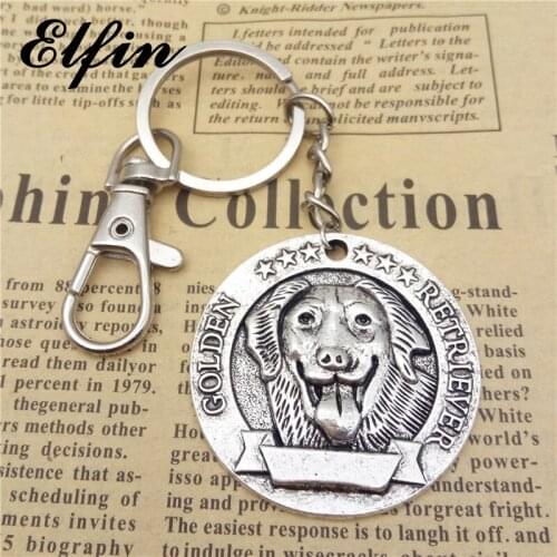 Elfin Vintage Golden Retriever Keychains Antique Silver Plated Golden Retriever Key Chains Keyrings Pet Dog Jewellery