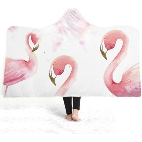 Flamingo Hooded Blanket Tropical Sherpa Fleece Wearable Blanket Floral Kids Adults Throw Blanket Home Textiles
