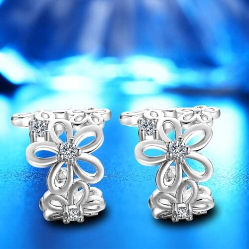 KOFSAC New Exquisite Silver/Rose Gold Color Flower Ear Clip Earring No Ear Hole Ear Clip S925 Earrings For Women Girls Brincos