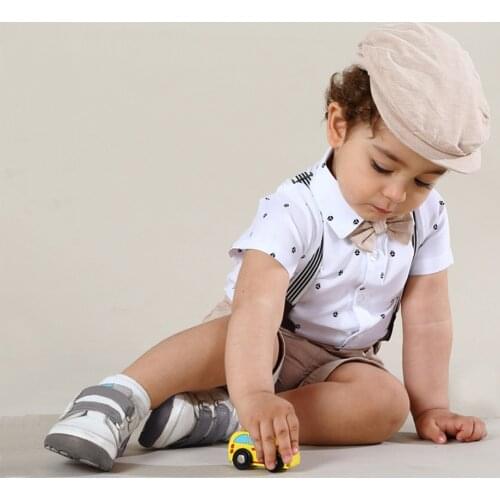 Baby Boy Newborn Clothing Set 1th Birthday Gift Infant Handsome Bow Outfit Hat + Rompers + Shorts + Belt + Shoes + Socks