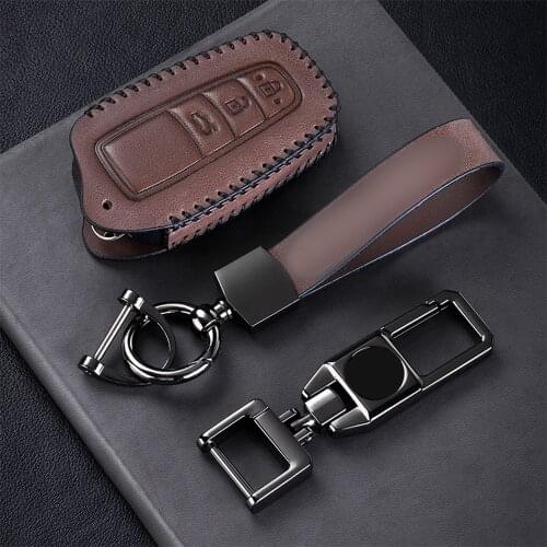 Top Layer Leather Car Remote Key Case Cover Fob Skin Shell For 2018-2020 Toyota RAV4 Camry Avalon C-HR Prius Corolla Car Styling