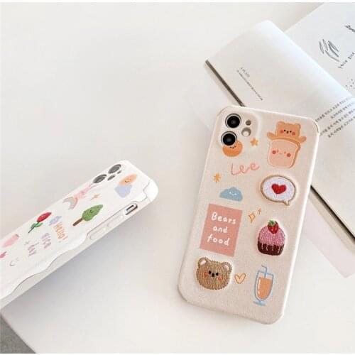 Cute rabbit bear embroidery Case for iphone 11Pro Max X XS MAX XR 6 7 8 Top-end Mobile Cell Phone Case TPU Cover