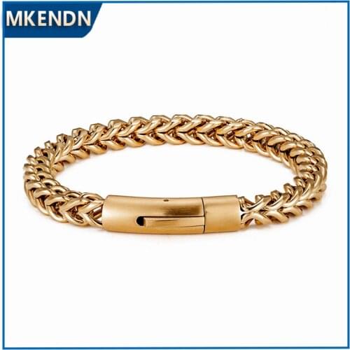 MKENDN 6MM Cuban Link Chain Bracelet Men Gold Black Stainless Steel Fashion Luxry Mens Bracelets Punk Rock Biker Jewelry Gifts