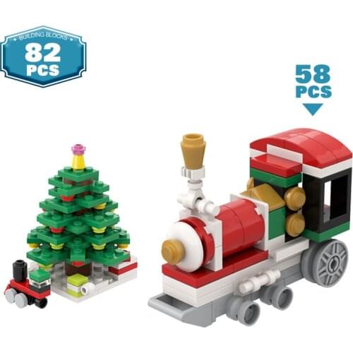 MOC Mini Christmas Tree Mini Train Bricks Toys Building Block Set Christmas Decoration Toy Model Education Toys Kids Xmas Gifts