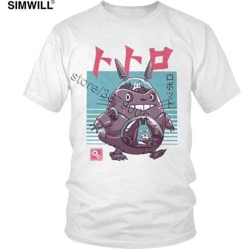 Fashion Latest Tee for Men Cotton Cute My Neighbor Totoro Robot T- Shirt Short Sleeve Crew Neck Anime and Manga Print T Shirt