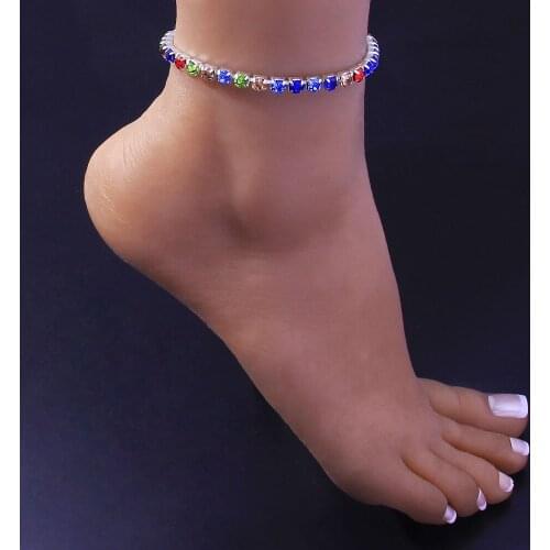 Fashion Pink Crystal Square Pendant Tennis Chain Anklet For Women Foot Jewelry Rhinestone Leg Ankle Bracelet Accessories