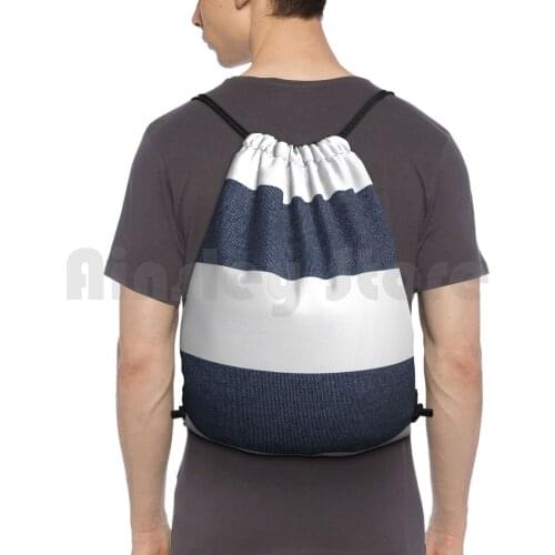 Navy Blue & White Stripes Backpack Drawstring Bags Gym Bag Waterproof Navy Blue White Stripes Stripes Blue Stripes Mens