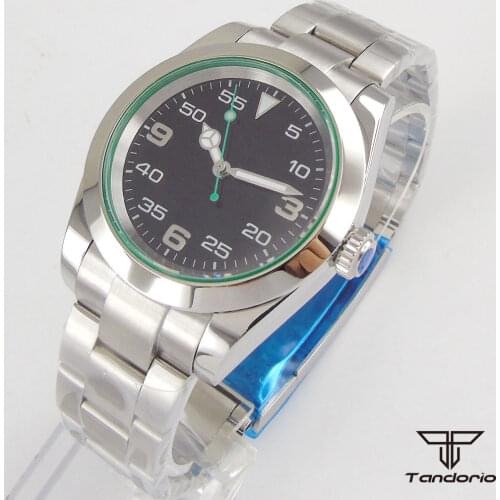 40mm tandorio Genuine NH35 MIYOTA 8215 Movement Mens Watch Black Dial Sapphire glass Date 904L Steel Bracelet