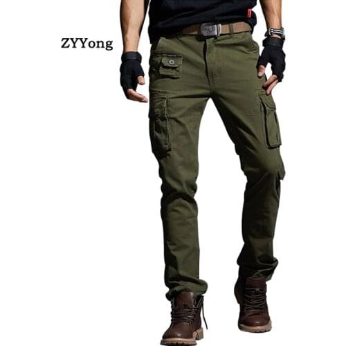 Men Long Pants Trousers Combat Cargo Hiking Military Style Ripstop Multi-Pocket Comfortable Motion Leisure Camouflage Overalls