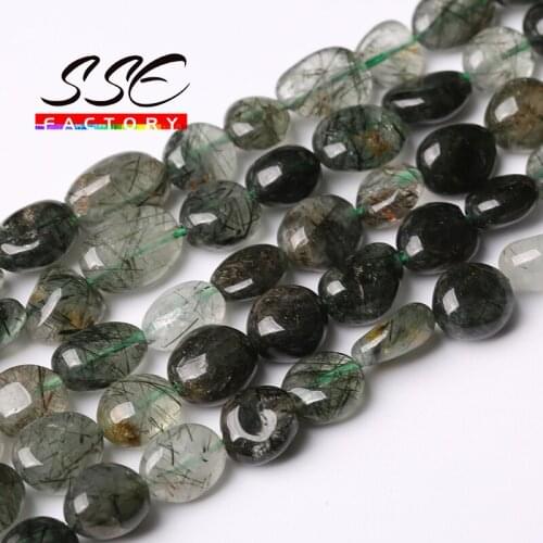 Irregular freeform Green Rutilated Quartz Beads Smooth crystal loose beads For Jewelry Making Diy Bracelet Necklace 15" 8-10mm