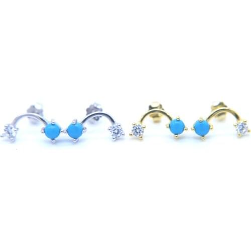 New Special Offer Plant Earings Brincos Brinco Fine Jewelry Cz Turquoises Curve Bar Studs 925 Silver Dainty Half Earring