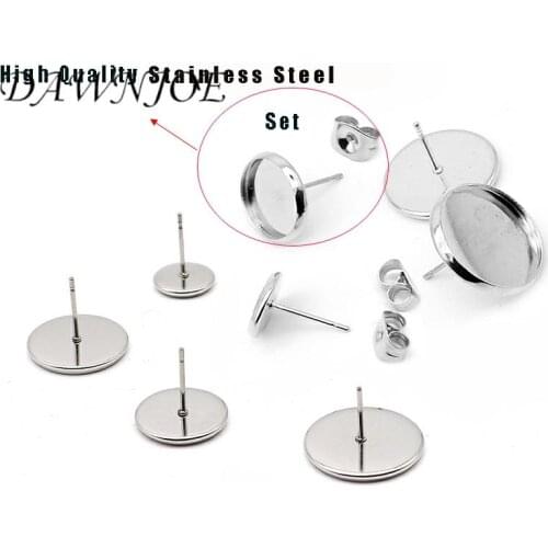20set 6-20mm High Quality Stainless Steel Earrings Cabochon Base DIY Making Stud Earrings Jewelry Supplies Accessories Finding
