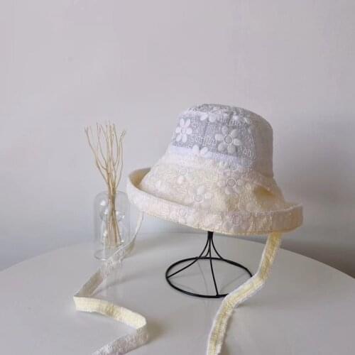 Women Panama Lace Up Transparent Embroidered Bucket Hat Girl Flower Sun Hat Korean Fisherman Cap Japanese Beach Hat Gorro