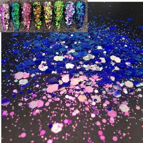 10g/ Bag Holographic Nail Glitter Powder Sparkle Hexagonal Size Super Shinning Mixed Nail Sequins Pigment Dust for Body Face