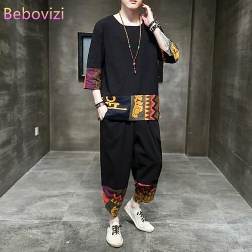 Plus Size M-5XL Loose Fashion Black Cotton Linen Suit Summer Traditional Chinese Clothing Style Orient Tang Hanfu for Men Sets