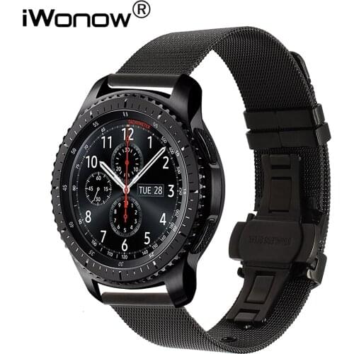 22mm Milanese Watchband Butterfly Buckle Strap for Samsung Gear S3 Classic Frontier Gear 2 Neo Live Stainless Steel Watch Band