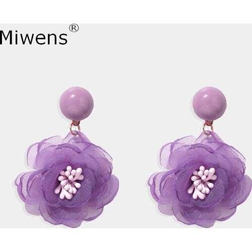 Miwens Unique Gauze Flower Dangle Earrings For Women Bohemia Ethnic Beads Floral Pendant Earrings Charm Cute Ear Jewelry