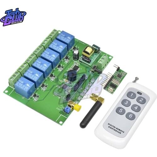 433MHz Universal Wireless Remote DC 12V 6CH rf Relay and Transmitter Remote Garage/LED/Light/Fan/Home appliance Control switch
