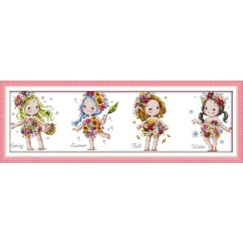 Everlasting Love Flower Girl Chinese Cross Stitch Kits Ecological Cotton Clear Stamped Printed 14 11CT Gift Decorations For Home