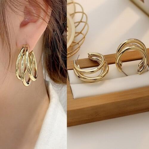 South Korea Celebrity Inspired Earrings Female Retro C- Shaped Multi-Layer Ear Stud Metal Normcore Style Ear Rings