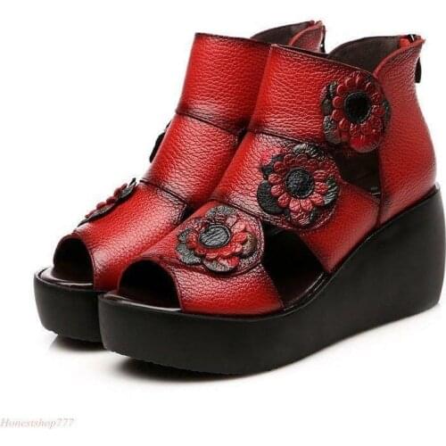 2021 Hot Women Open Toe Platform Flowers Hollow Out Sandals High Wedge Heel Roman Shoes