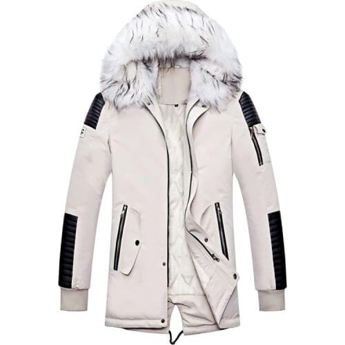 Winter Mens Down Jacket Casual Warm Jacket Large Fur Collar Long Thick Cotton Jacket Down Jacket Large Size