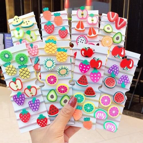 10pcs/Set Fashion New Fruit Girls Children Cute Cartoon Elastic Hair Bands Scrunchies Rubber Accessories