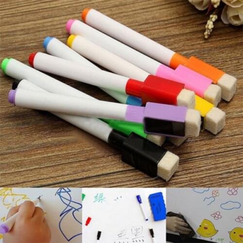 8pcs Color Magnet Pens Magnetic Wipe White Board Markers Built In Erases 2021