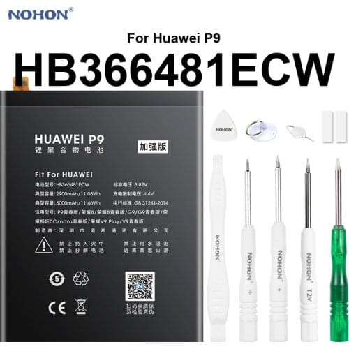 NOHON Phone Battery For Huawei P9 G9 Lite G9 Honor 8 /5c 3000mAh High Real Capacity Replacement Li-Polymer Batteries HB366481ECW