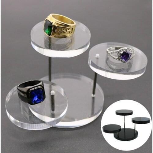 Acrylic Three Round Thick Podium Jewelry Ring Acrylic Display Stand Stainless Earring Bracelet Necklace Display Stand Shelf